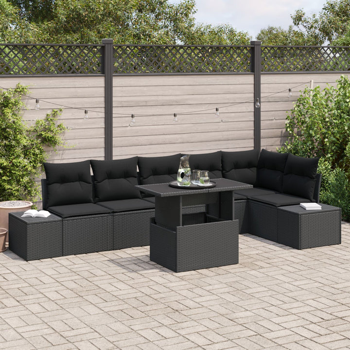 havemøbel sæt 7-delt Kulsort Rattan, polyester
