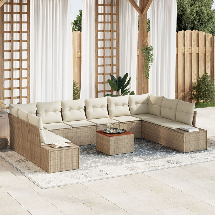 11 Piece Have Sofa Sæt med Puder Beige Poly Rattan Akacia