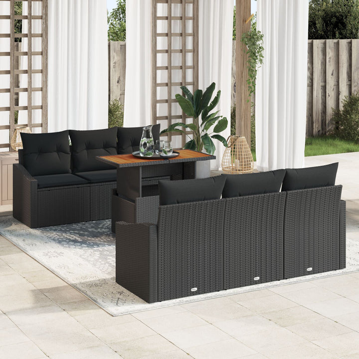 Havemøbel Sofa Sæt Sæt af 7 Sort Rattan Udendørs Sofa Sæt