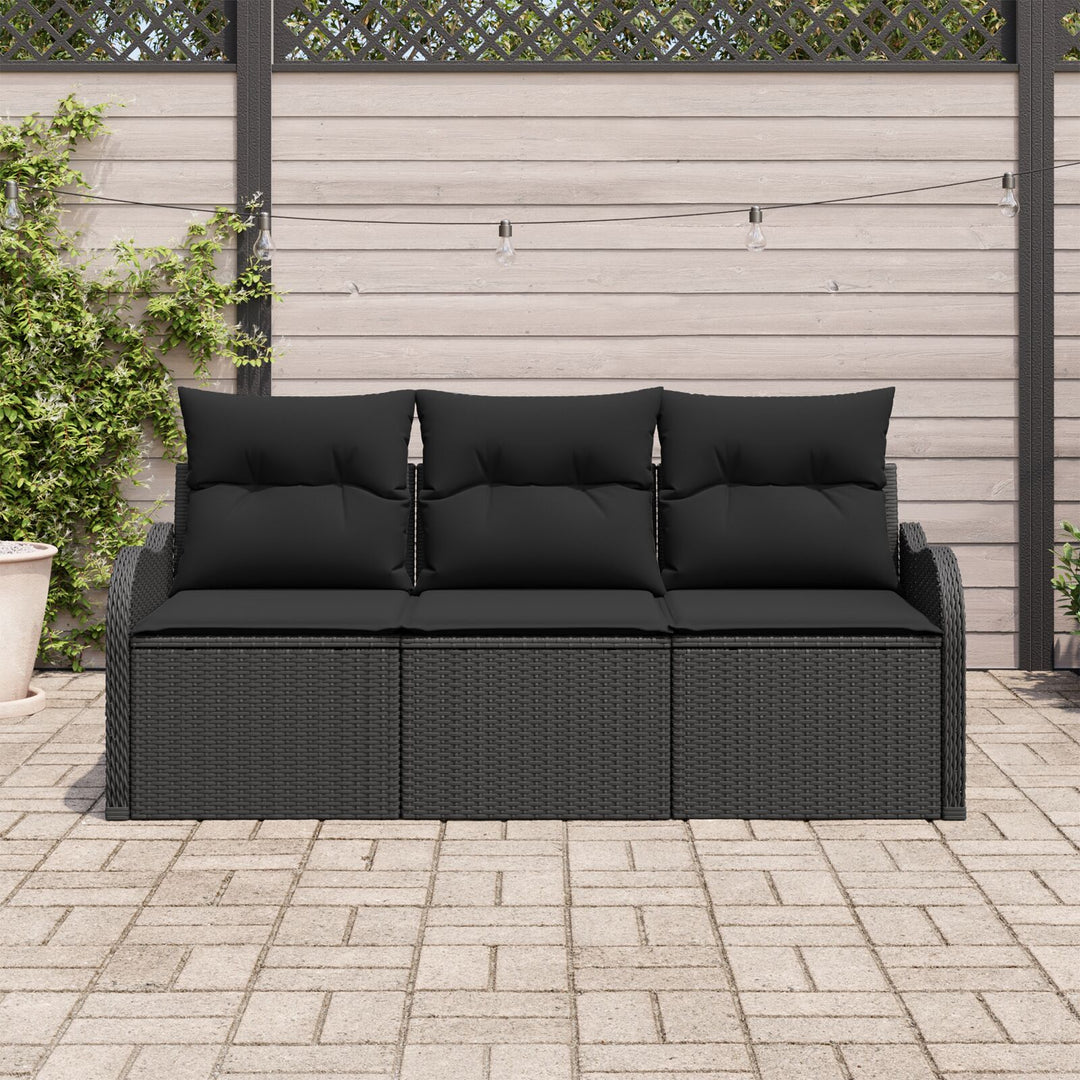 3 Styk Have Sofa Sæt med Puder Sort Poly Rattan