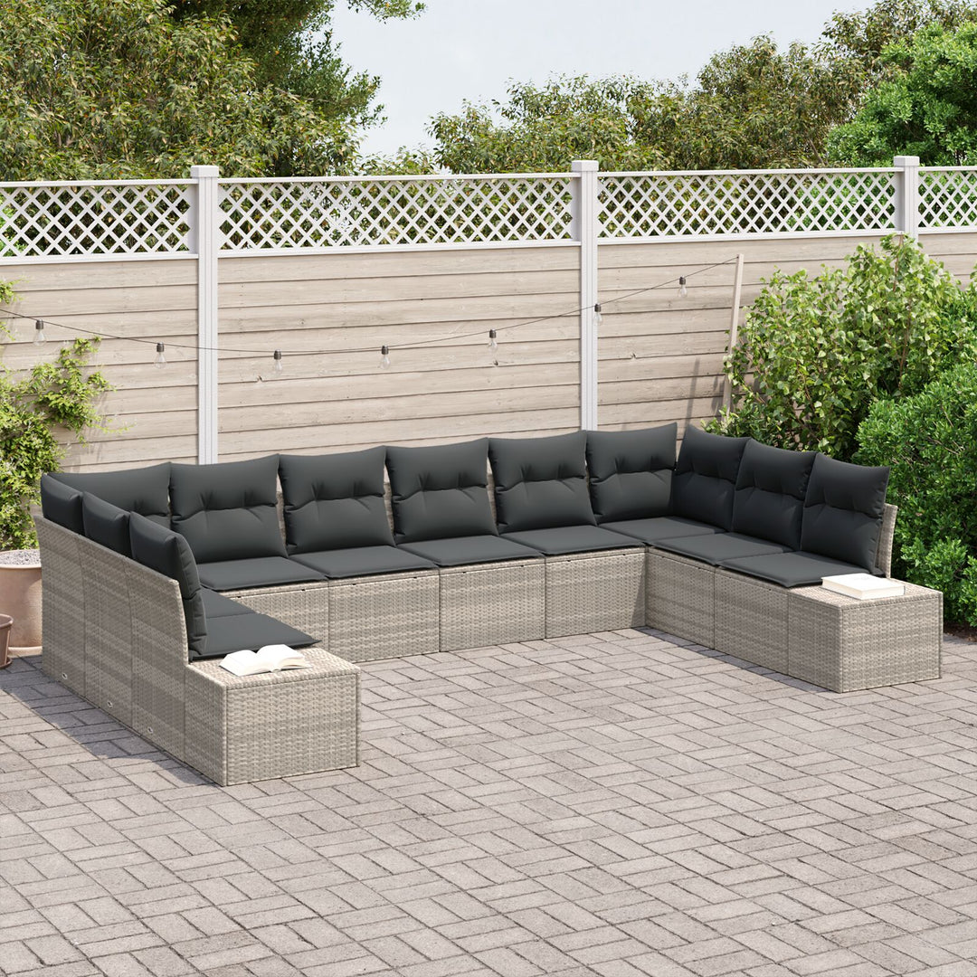 10-delt Have Sofa Sæt med Puder Lys Grå Poly Rattan
