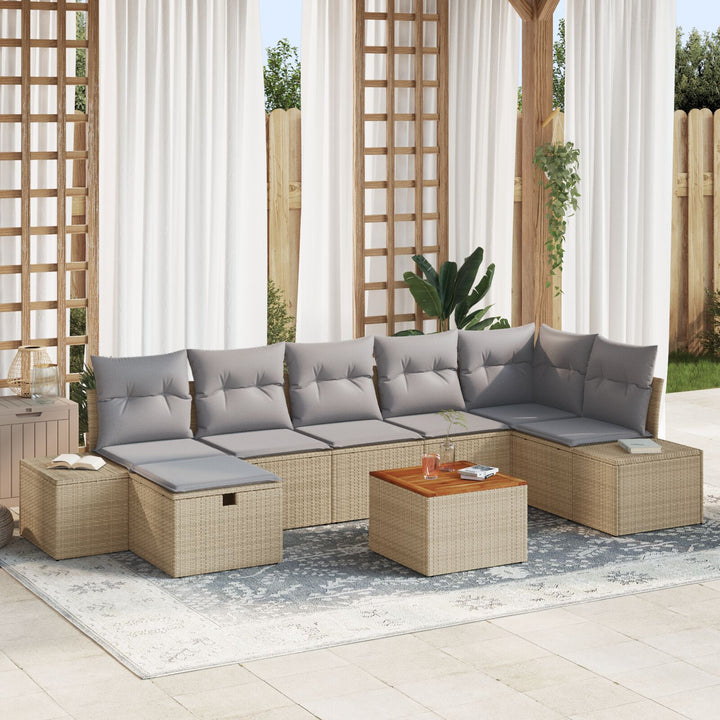 Have Sofa Sæt 8 Delt Lys Grå, Brun PE Rattan, Polyester, Stål