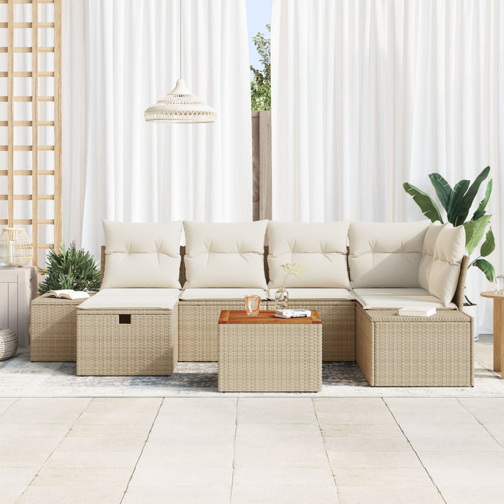 Have Sofa Sæt 7 dele Beige Rattan, Polyester Udendørs Møbler