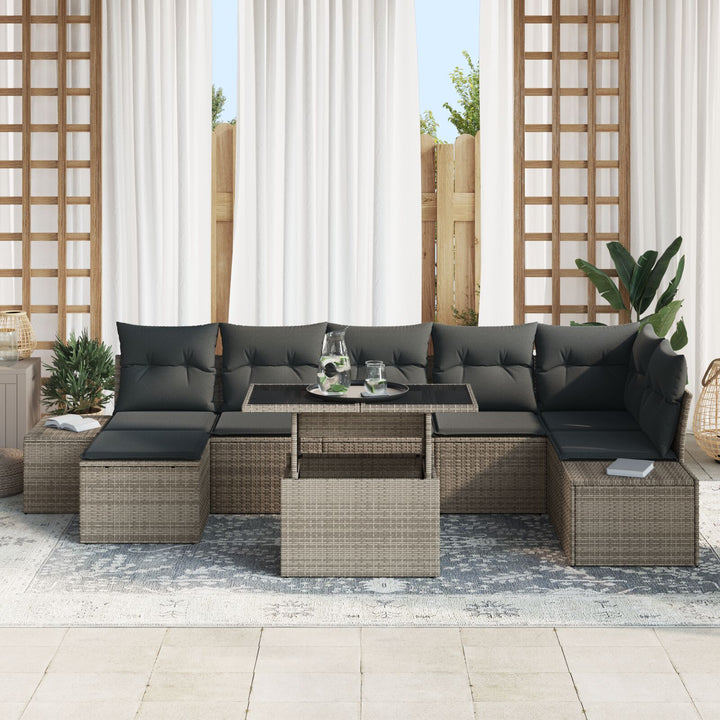 Have sofa sæt 8 dele Grå Rattan, Polyester Udendørs bord