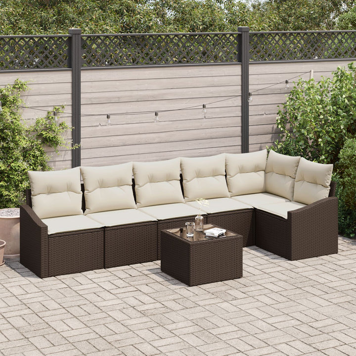 Have Sofa Sæt Sæt af 7 Brun, Creme Rattan, Polyester