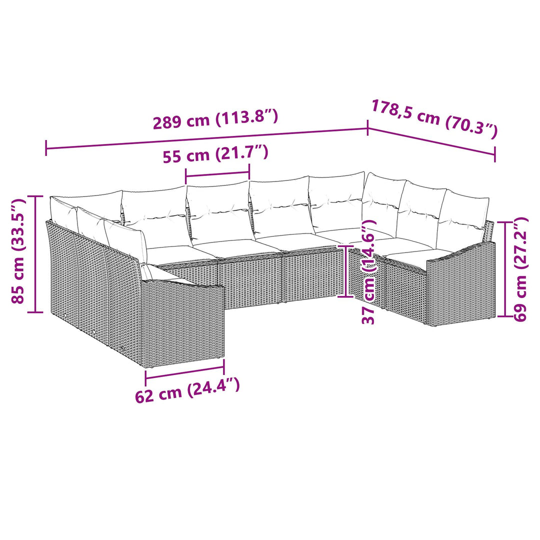 9-Personers Have Sofa Sæt med Puder Sort PE Rattan