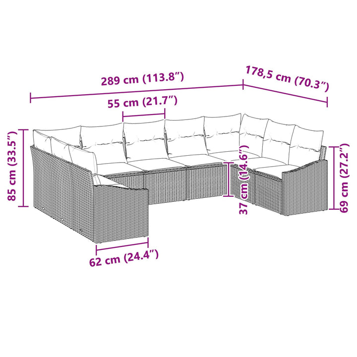 9-Personers Have Sofa Sæt med Puder Sort PE Rattan
