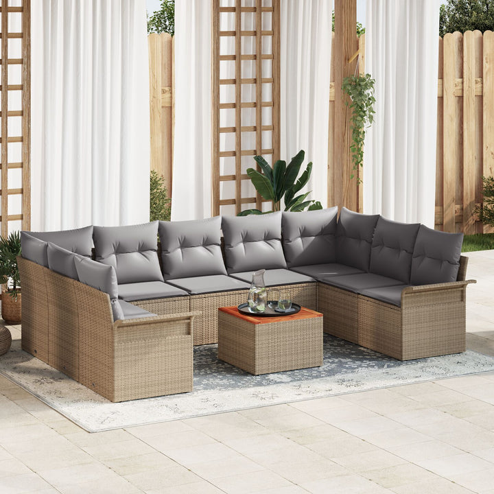 10 Stykker Have Sofa Sæt med Puder Beige Poly Rattan Akacie