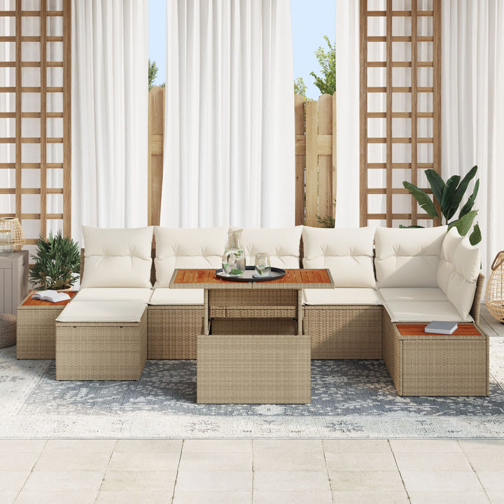 Havemøbel Sæt 8 Dele Beige Rattan, Polyester Havemøbler