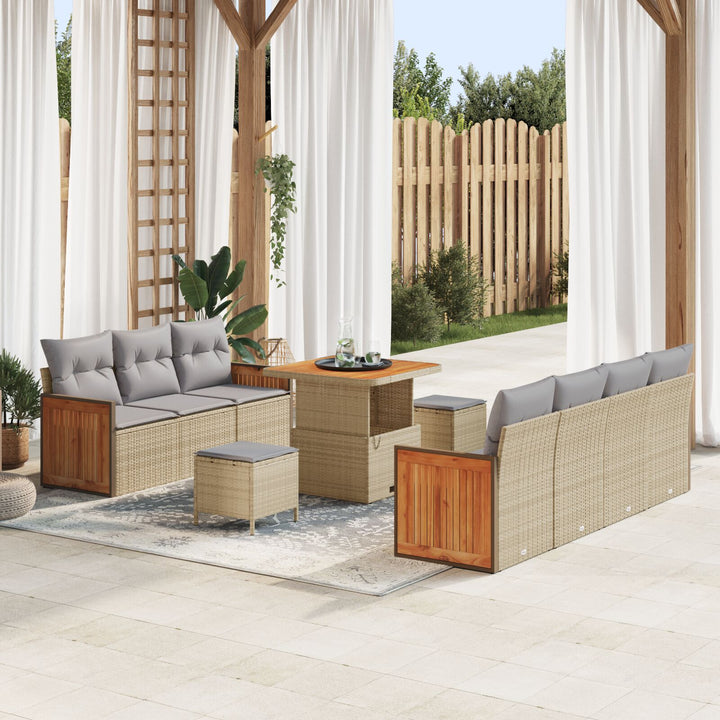 10-delt Have Sofa Sæt med Puder Beige Poly Rattan Acacia, vidaXL 2-personers Have Sofa med Puder Beige Poly Rattan, vidaXL 3-delt Have Spisesæt med Puder Beige Poly Rattan Acacia