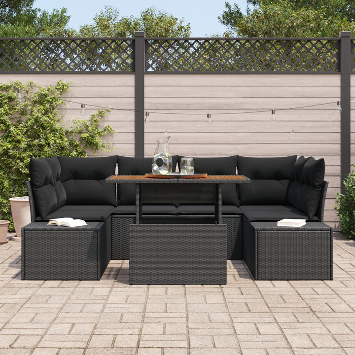 havensofa sæt Sæt med 7 Sort Polyrattan 7-delt udendørs spisesæt