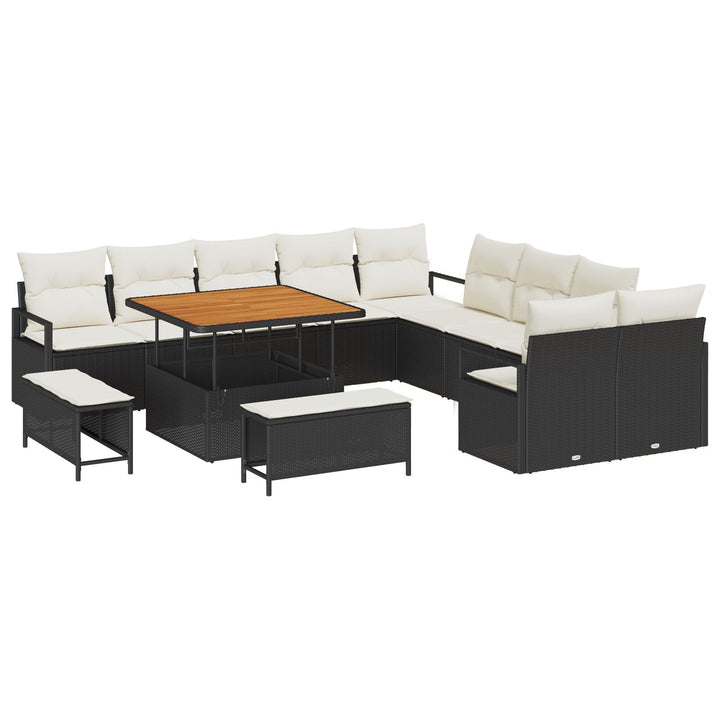 13-delers havensofa sæt med hynder sort poly rattan akacie, vidaXL 2-sæders havensofa med opbevaring & hynder sort poly rattan, vidaXL 3-delers havemøbel sæt med hynder sort poly rattan akacie