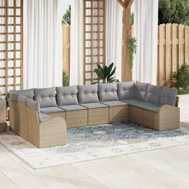 10 Dele Have Sofa Sæt med Puder Beige Poly Rattan