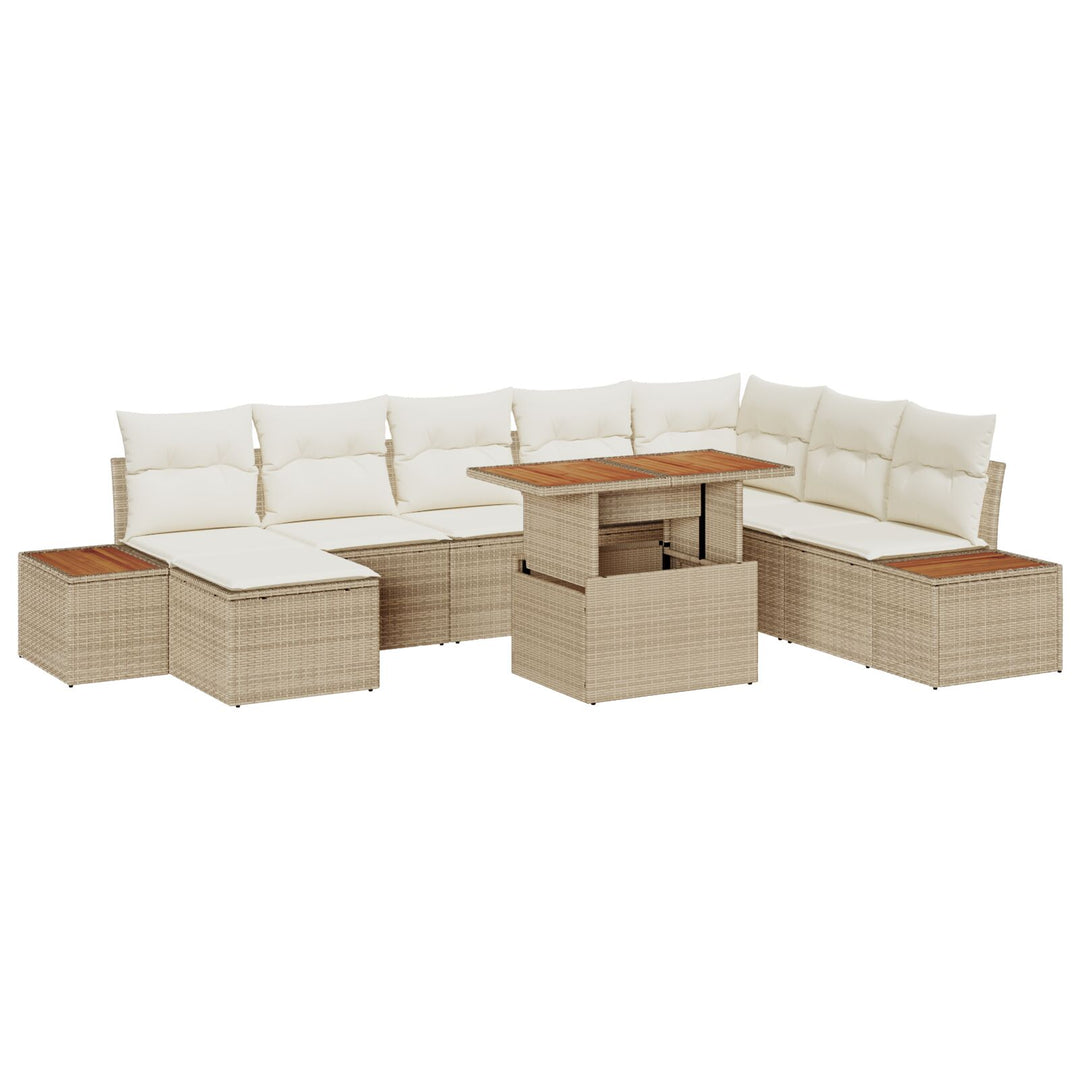 Havemøbel Sæt 9-delt Beige og creme Rattan og polyester