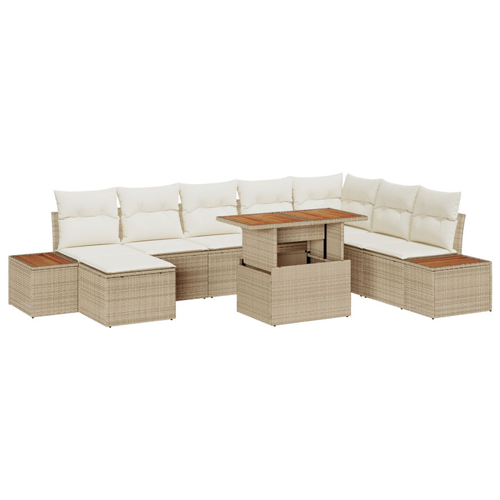 Havemøbel Sæt 9-delt Beige og creme Rattan og polyester