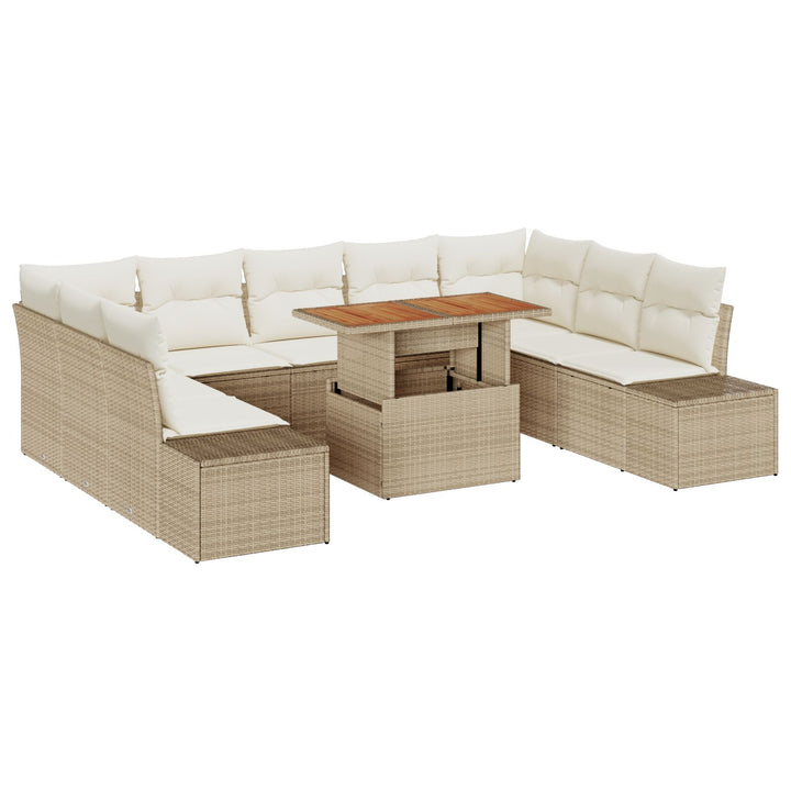 Havemøbel Sæt 10 dele Beige, Lys Brun Rattan, Polyester, Stål