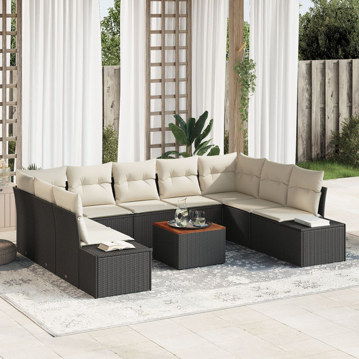 10 Stk Have Sofa Sæt med Puder Sort Polyrattan Akacia
