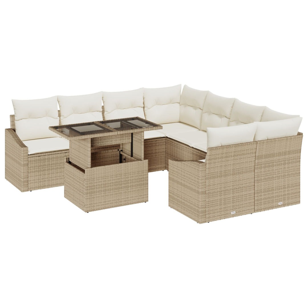 Have Sofa Sæt 9 Del Beige Rattan Udendørs Bord Rektangulær