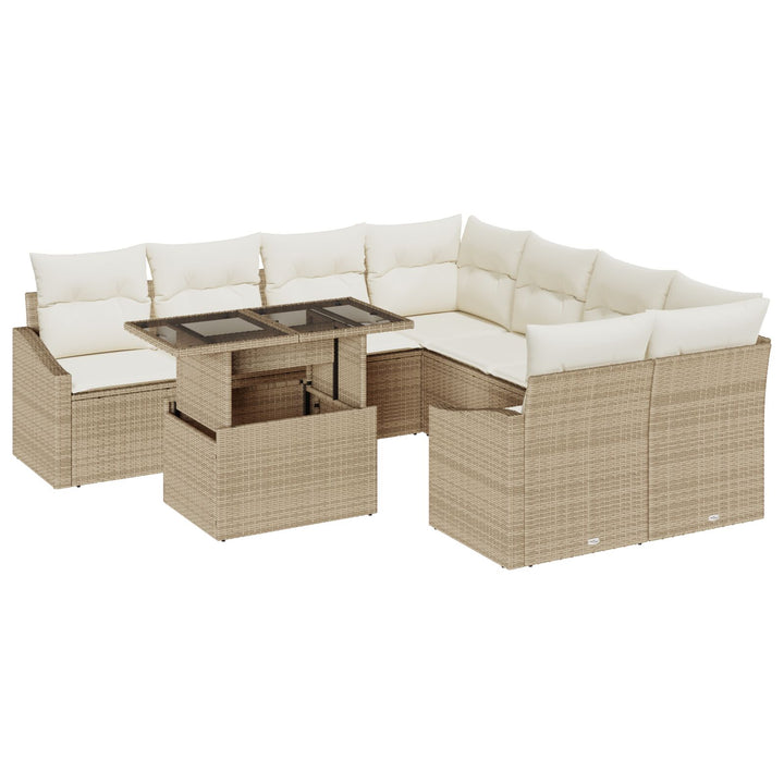 Have Sofa Sæt 9 Del Beige Rattan Udendørs Bord Rektangulær