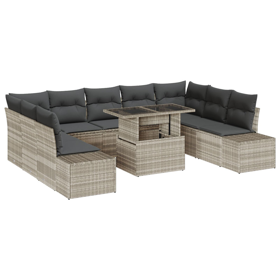 Havesofa Sæt 10 Del Beige og Grå PE Rattan, Stål, Polyester