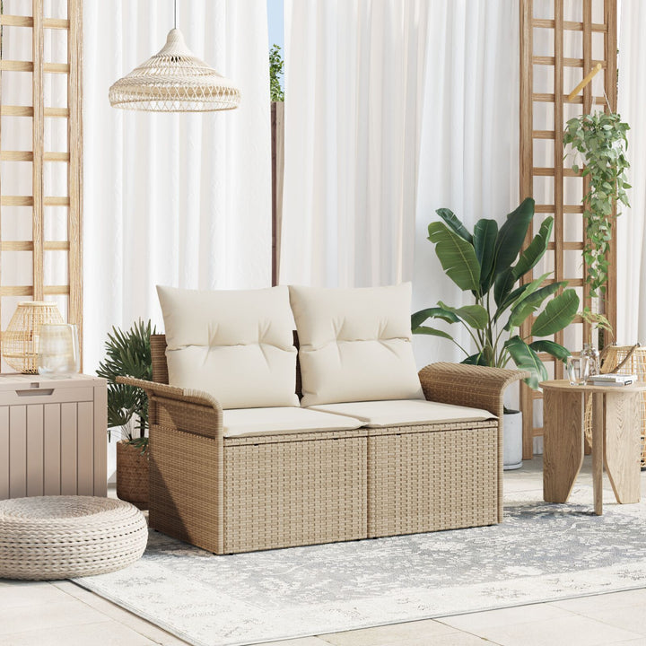 2-personers Have Sofa med Opbevaring & Puder Beige Poly Rattan