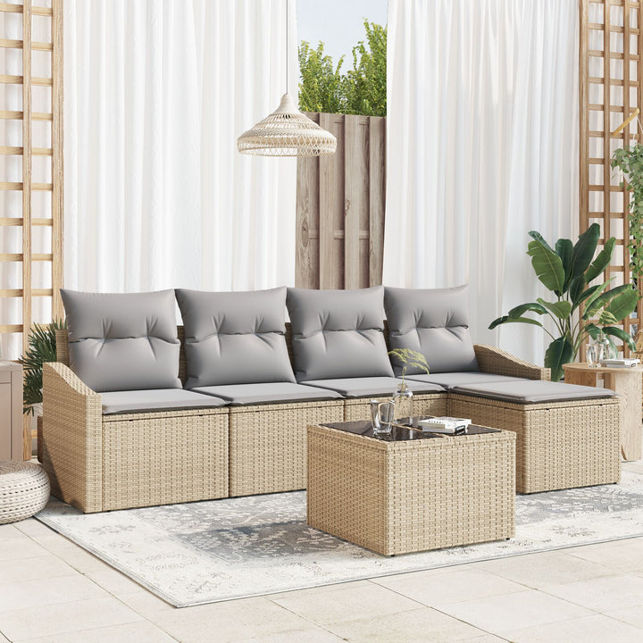 Have Sofa Sæt 6 Dele Beige Polyethylen rattan Udendørs Sofa