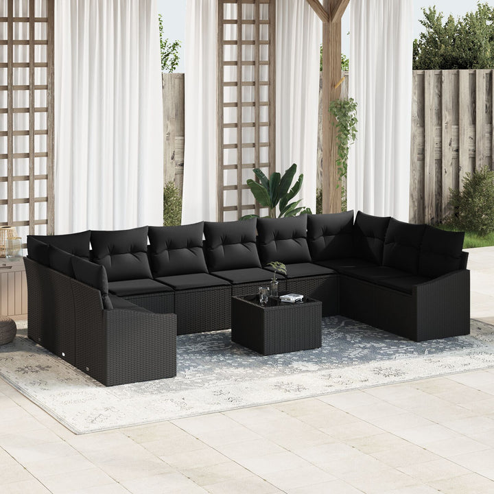 Have Sofa Sæt 11-delers Sort Rattan og stof Udendørs Sofa
