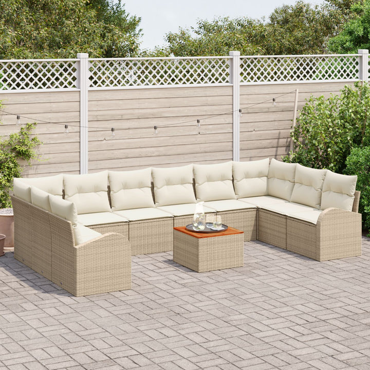 11 Delers Have Sofa Sæt med Hynder Beige Polyrattan Akacietræ
