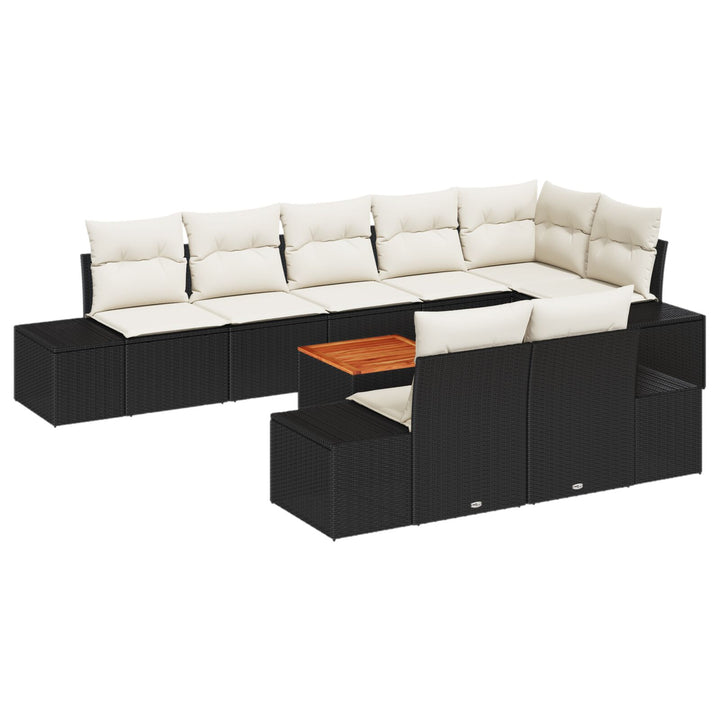 9-stykker havemøbel sofa sæt med puder Sort Polyrattan Akacia