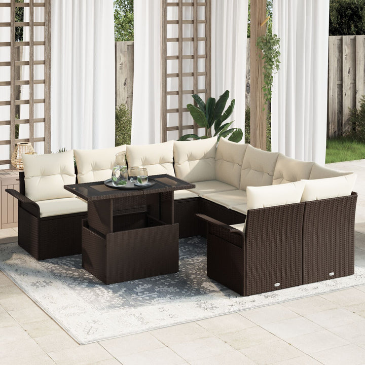 9-piece have sofa sæt med puder brun poly rattan