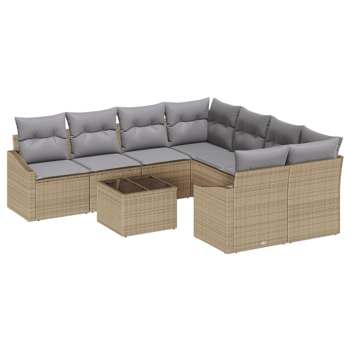 Hav Sofa Sæt 9 Deles Sæt Beige, Grå Rattan, Polyester