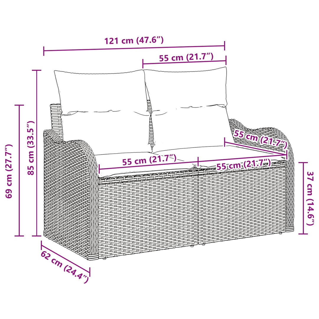 2-personers have sofa med puder sort poly rattan