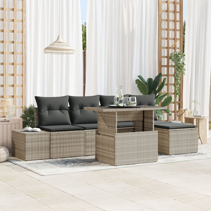 Have Sofa Sæt Sæt af 6 Lys Grå, Mørk Grå Rattan, Blødt Polyester