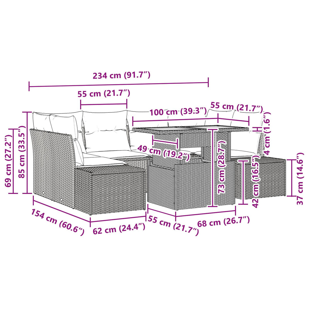 Have Sofa Sæt 7 Deler Beige, Grå Rattan, Polyester