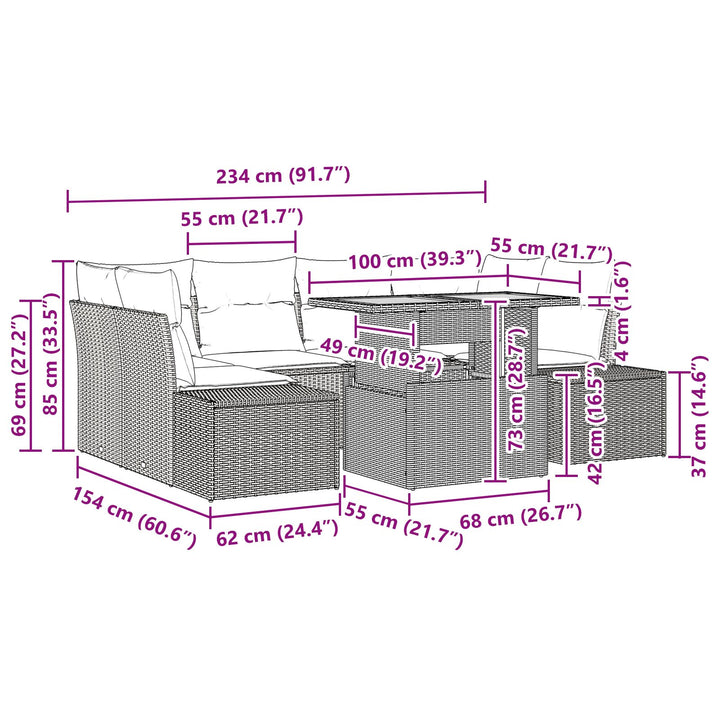 Have Sofa Sæt 7 Deler Beige, Grå Rattan, Polyester