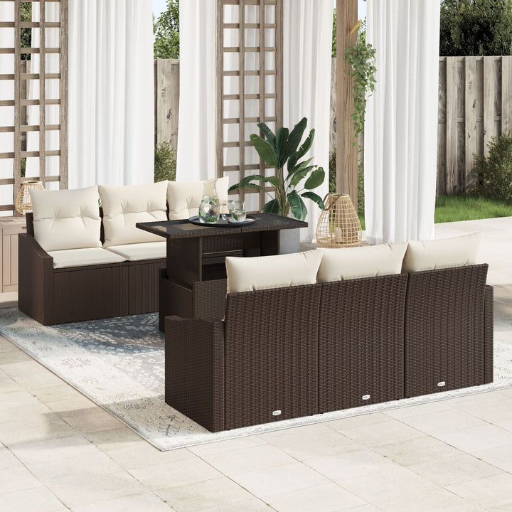 Have Sofa Sæt 7-delt Brun, Creme Rattan, Polyester Have Sofa Sæt
