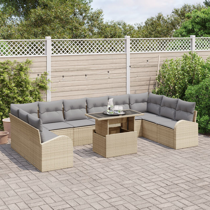 11-delte havesofa sæt med puder beige poly rattan