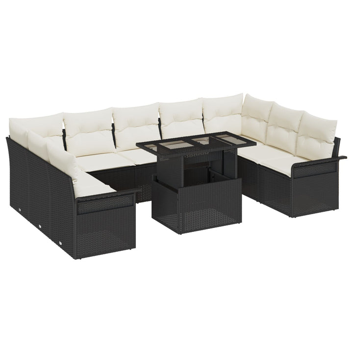 10 Stykke Have Sofa Sæt med Puder Sort Polyrattan