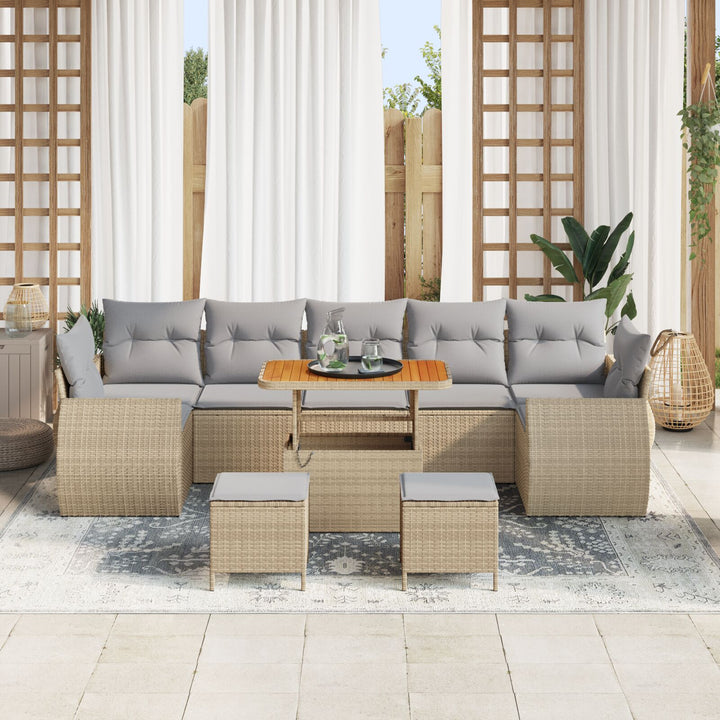 10 Stykker Have Sofa Sæt med Puder Beige Poly Rattan Akacia, vidaXL 3 Stykker Have Spise Sæt med Puder Beige Poly Rattan Akacia