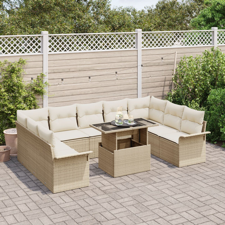 10-dele Havesofa sæt med puder Beige Poly Rattan
