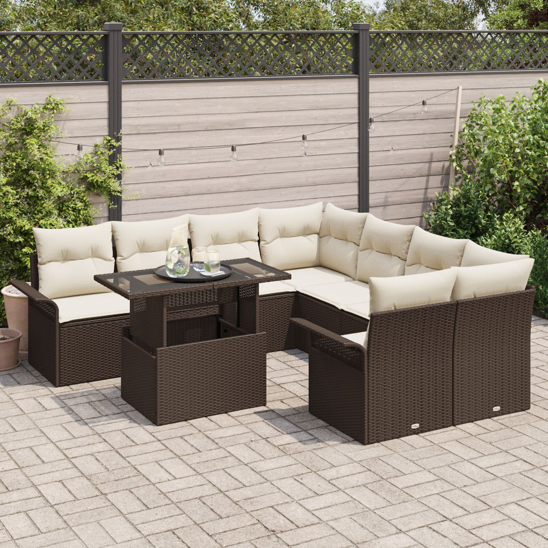 9-piece have sofa sæt med puder brun poly rattan