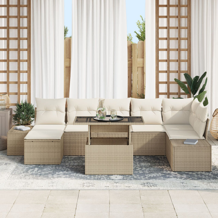Have Sofa Sæt Sæt med 8 Beige Rattan, Polyester, Glas
