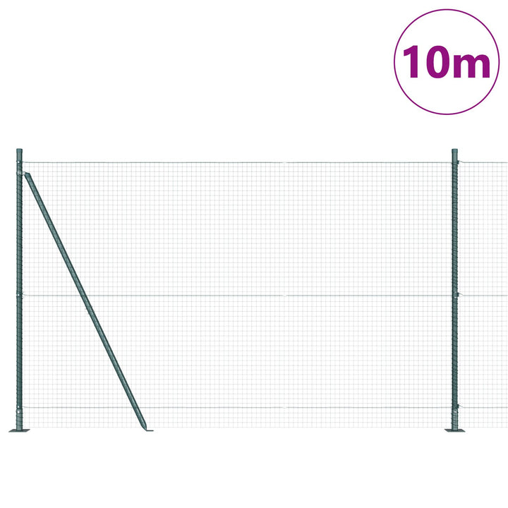 Welded Wire Fence med 7 Flangede Stolper Grøn 1,6x10 m Stål
