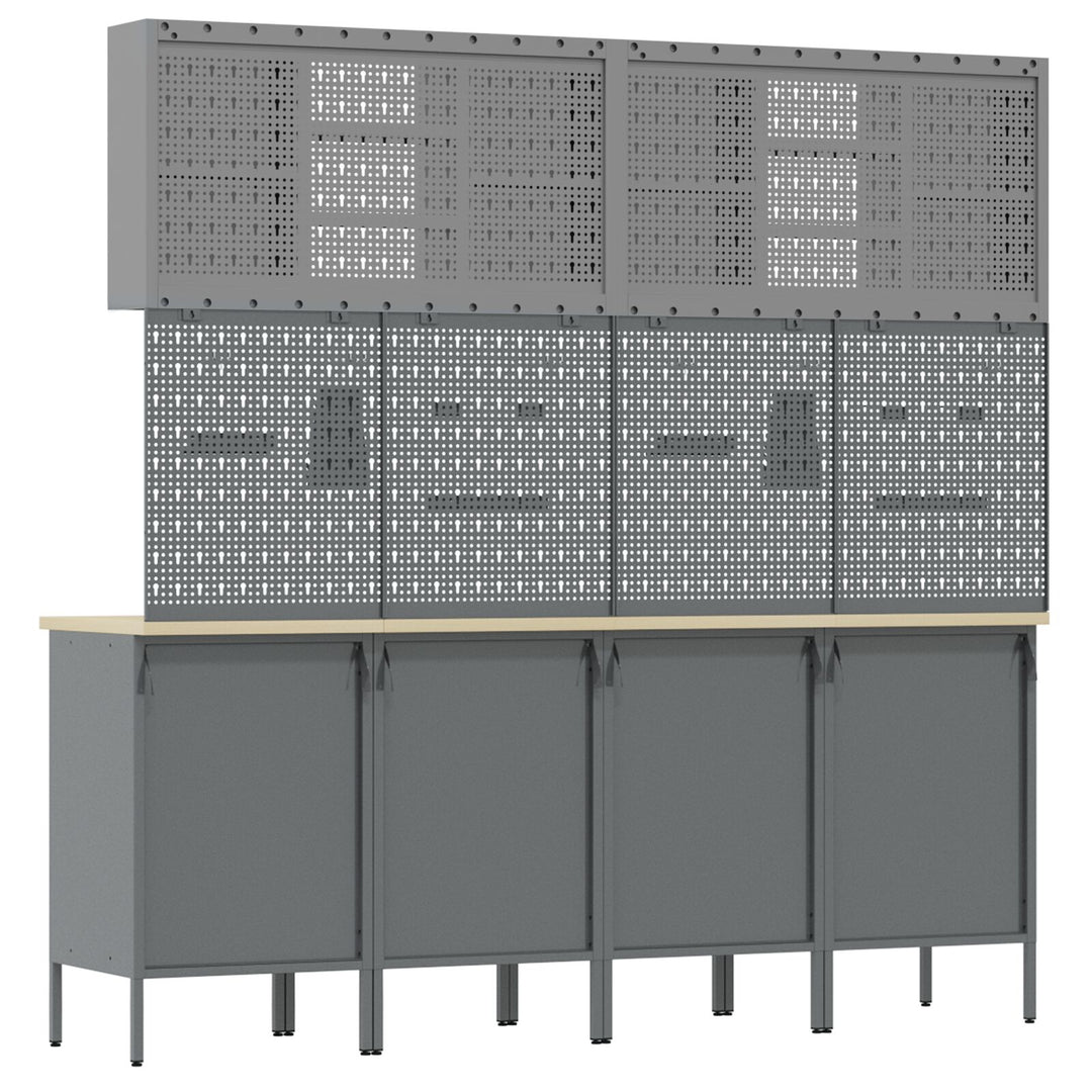 10 Styk Arbejds Skab og Pegboard Sæt Sort MDF og Metal