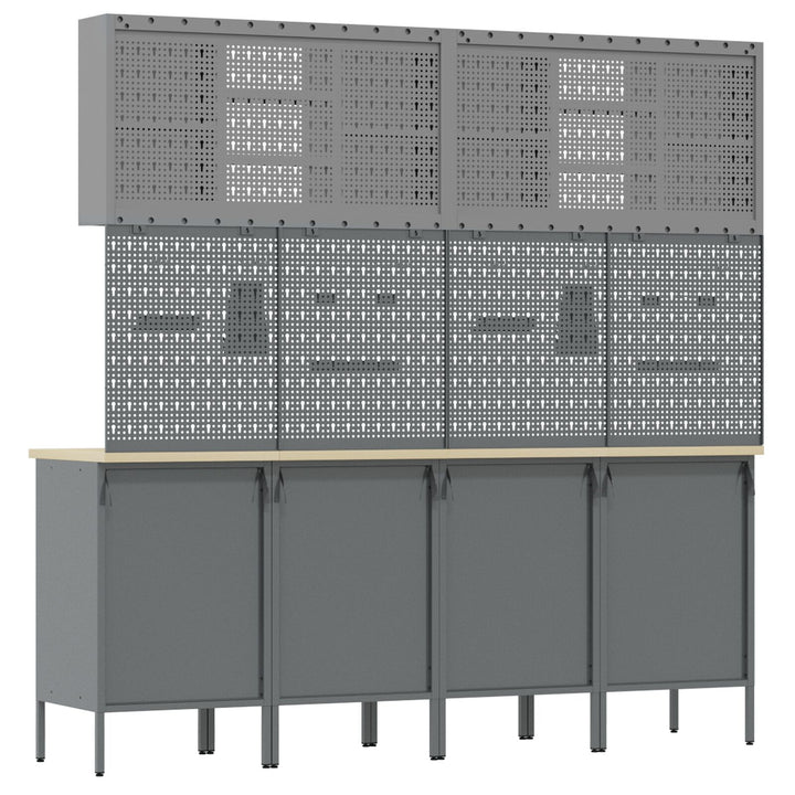 10 Styk Arbejds Skab og Pegboard Sæt Sort MDF og Metal