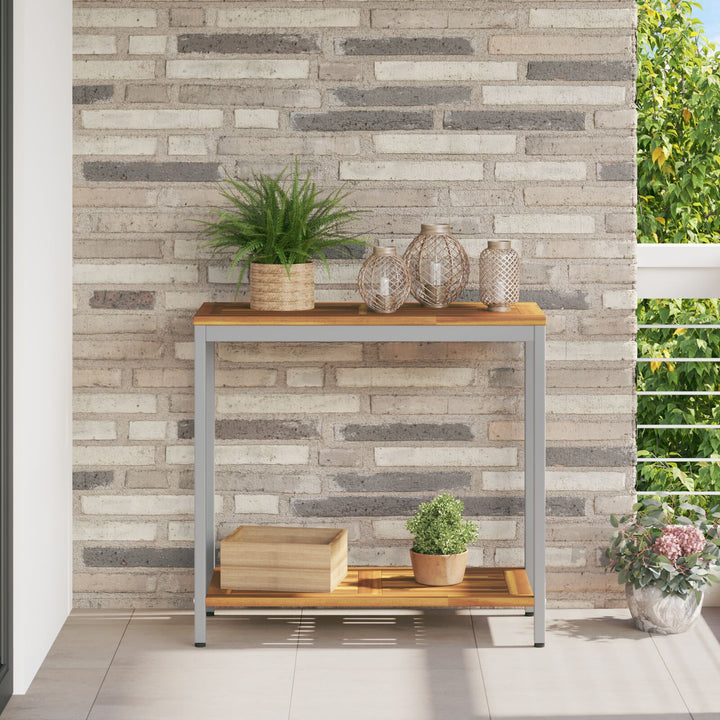 Udendørsbord Naturlig&Grå 35x80x75 cm Massivt Træ og Stål