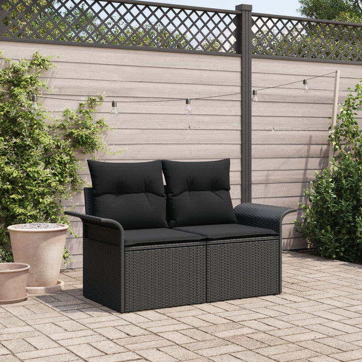 2-personers have sofa med opbevaring & puder Sort Poly Rattan