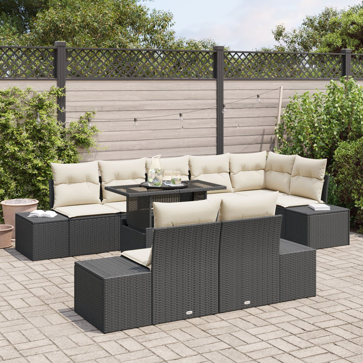 Have Sofa Sæt 9 Delers Sort og creme Rattan, metal, polyesterhynder