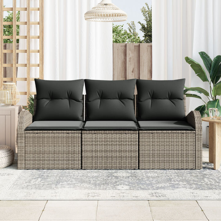 3 Delt Have Sofa Sæt Med Puder Grå Poly Rattan