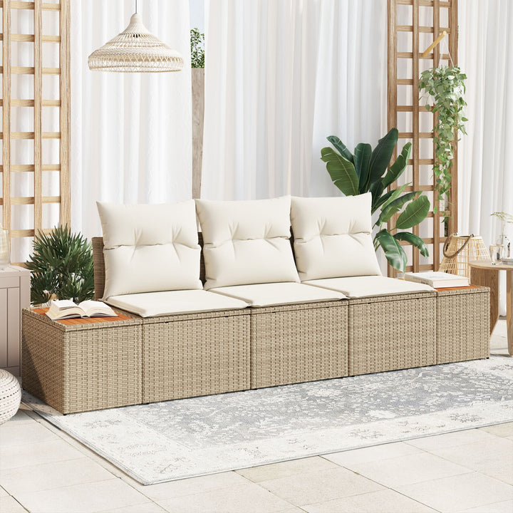 3 Dels Have Sofa Sæt med Puder Beige Poly Rattan Akacie